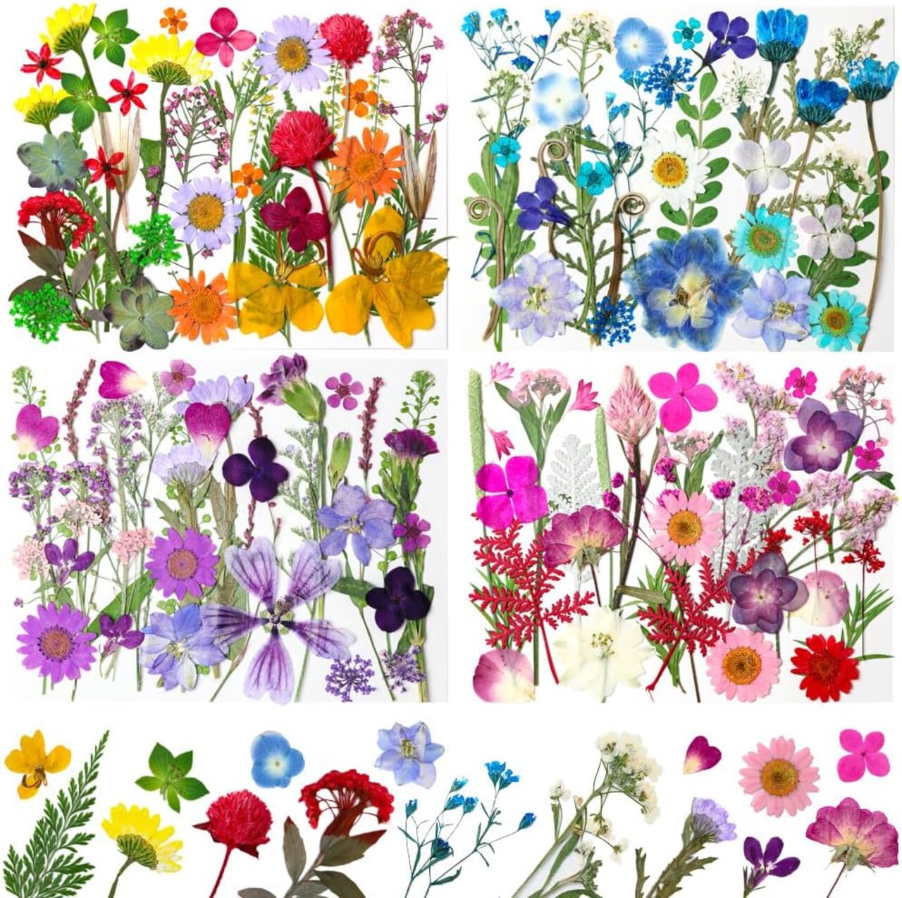 140-Piece Natural Dried Pressed Flowers & Leaves for Crafts – Mixed Colors for Resin, Epoxy Jewelry, Candle Making, DIY Art, Scrapbooking & Floral Projects (Multi Color-12)